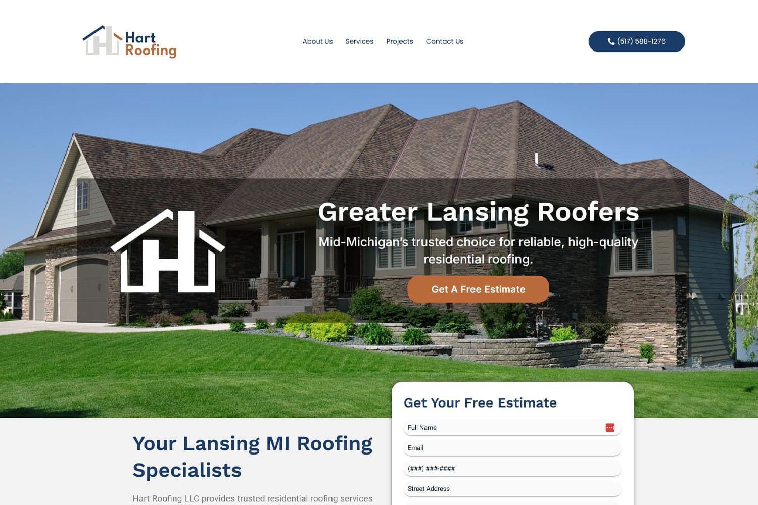 Hart Roofing website screenshot
