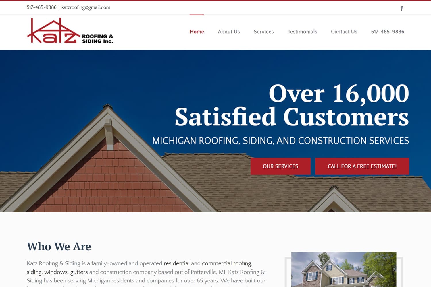 Katz Roofing website screenshot