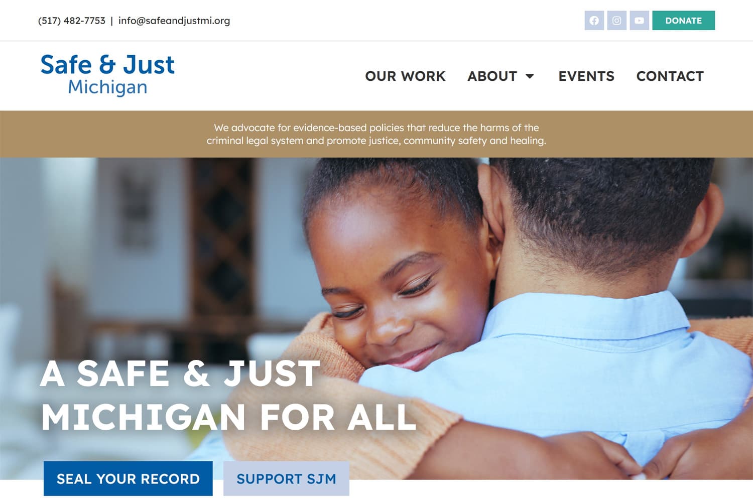 Safe & Just Michigan website screenshot