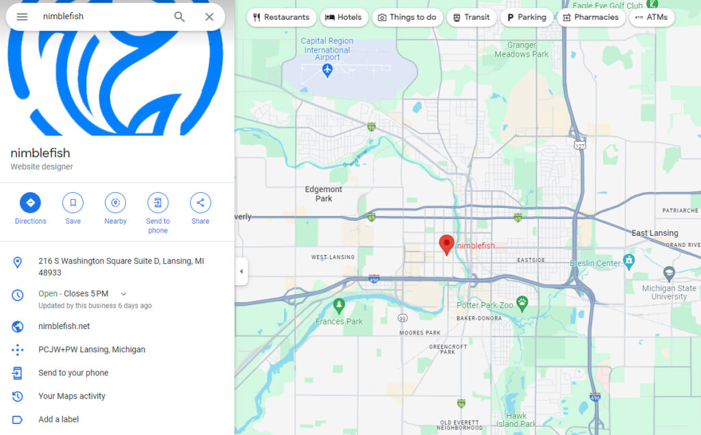 nimblefish Google Maps listing